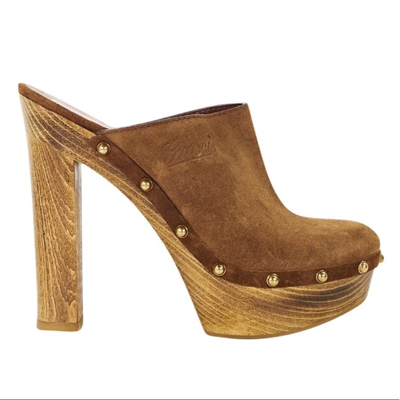 Gucci Shoes - GUCCI brown suede clogs